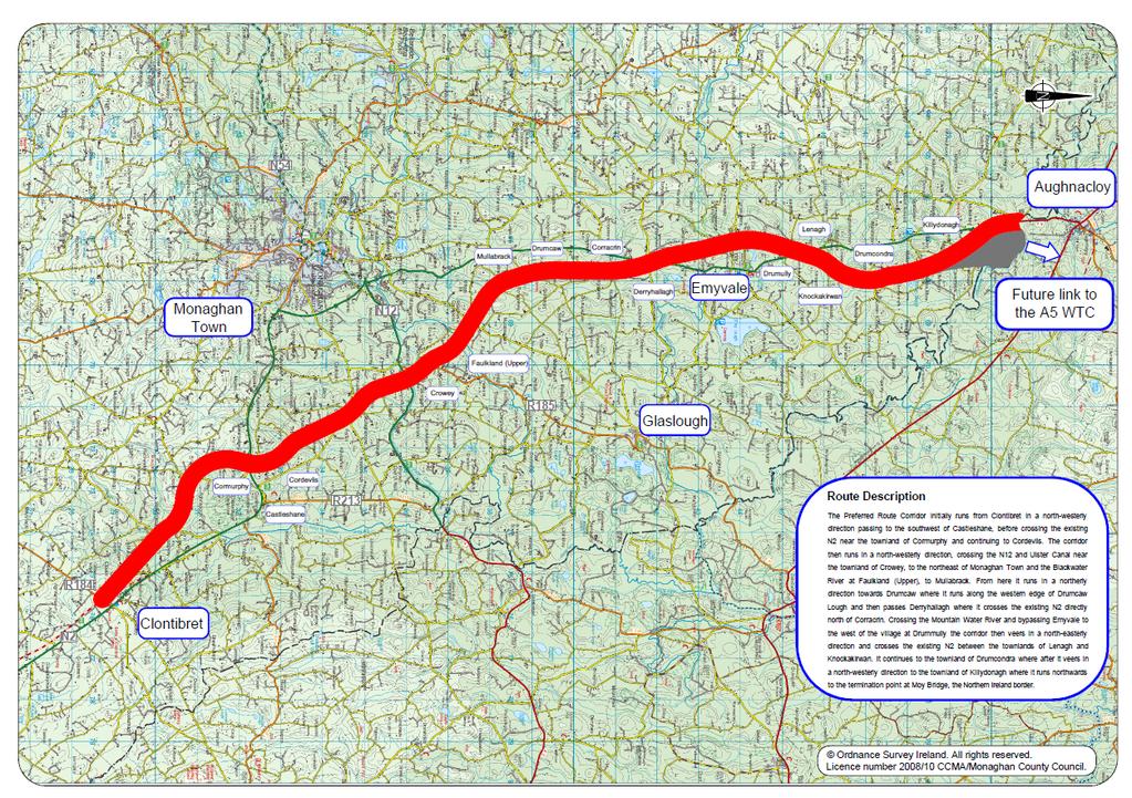 Draft Monaghan County Development Plan 2019-2025 - clear policies and objectives with regard to planning and reservation of new routes and/or upgrades Figure 7.0 Route of N2/A5 Upgrade 7.