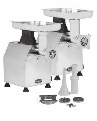 Chefmate by Globe MEAT CHOPPERS Stainless steel construction - housing, cylinder, worm gear, adjusting ring and product tray Seamless edges improve sanitation, eases cleaning