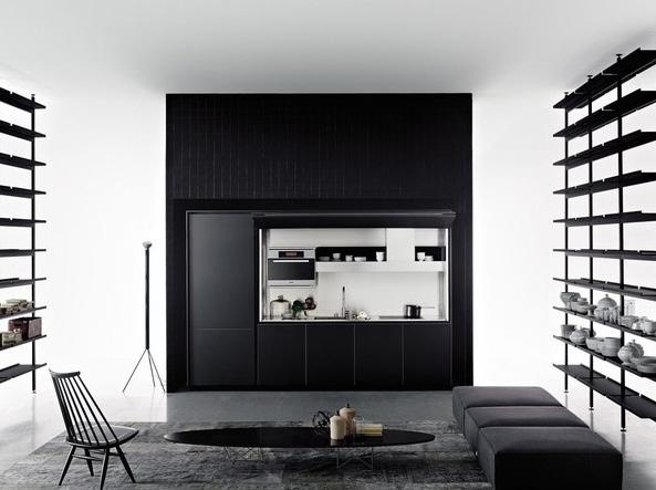 MADIA freestanding unit by Piero Lissoni & CRS Boffi The MADIA cabinet is a more rustic approach to the modern kitchen, characterized by double hinged doors in solid old grey pinewood that open up to
