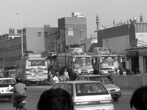 FEATURE EMERGING URBAN DESIGN THEORY AND PRACTICES IN KARACHI traffic of goods and passengers. The intersection has evolved as an informal bus stop for the intra city as well as inter city bus stop.