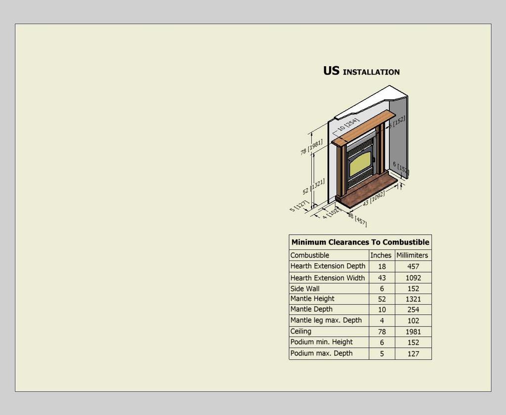 CLEARANCES TO COMBUSTIBLES Figure 2 WARNING: The hearth extension has to be installed