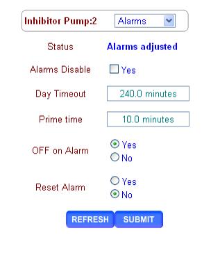 Controls Alarms 2 of 3 Disable turns OFF the inhibitor pump feed limit Day Timeout resets @