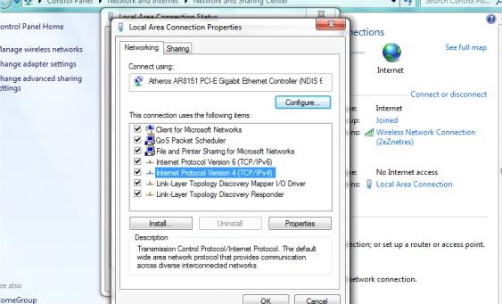 Connect Ethernet Set-up 3 of 3, Windows 7 Select TCP/IPv4 then select Use the follwing.