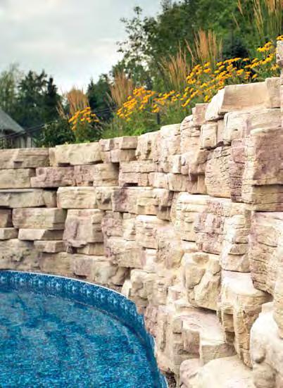 Outcropping, Claremont Wall, Dimensional Wall, Belvedere Fire Pit Kit, Bullnose Coping & 34 Column Cap Shown in Fond Du Lac Outcropping shown in Auburn