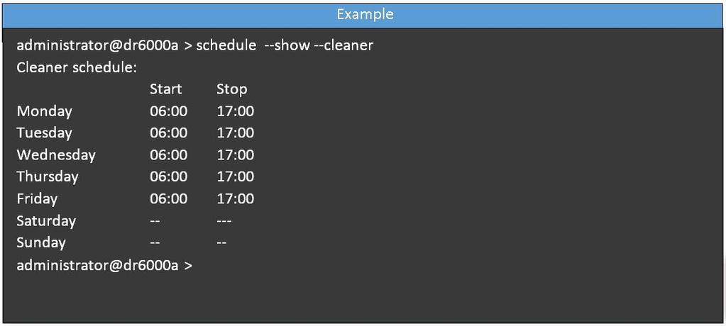 <HH:MM> --stop_time <HH:MM> - cleaner Examine the cleaner