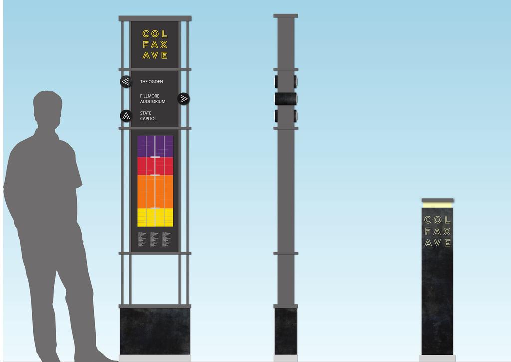 SIGN TYPES B & C: WAYFINDING KIOSKS & BOLLARDS All of the signage and wayfinding elements incorporate a cohesive palette of materials, colors, forms and geometry