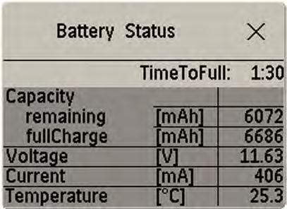 4 FM20/30 Battery Option Battery Status Window 1 To access the Battery Status window and its associated pop-up keys, select the battery status information on the screen, or select Main Setup, Battery.