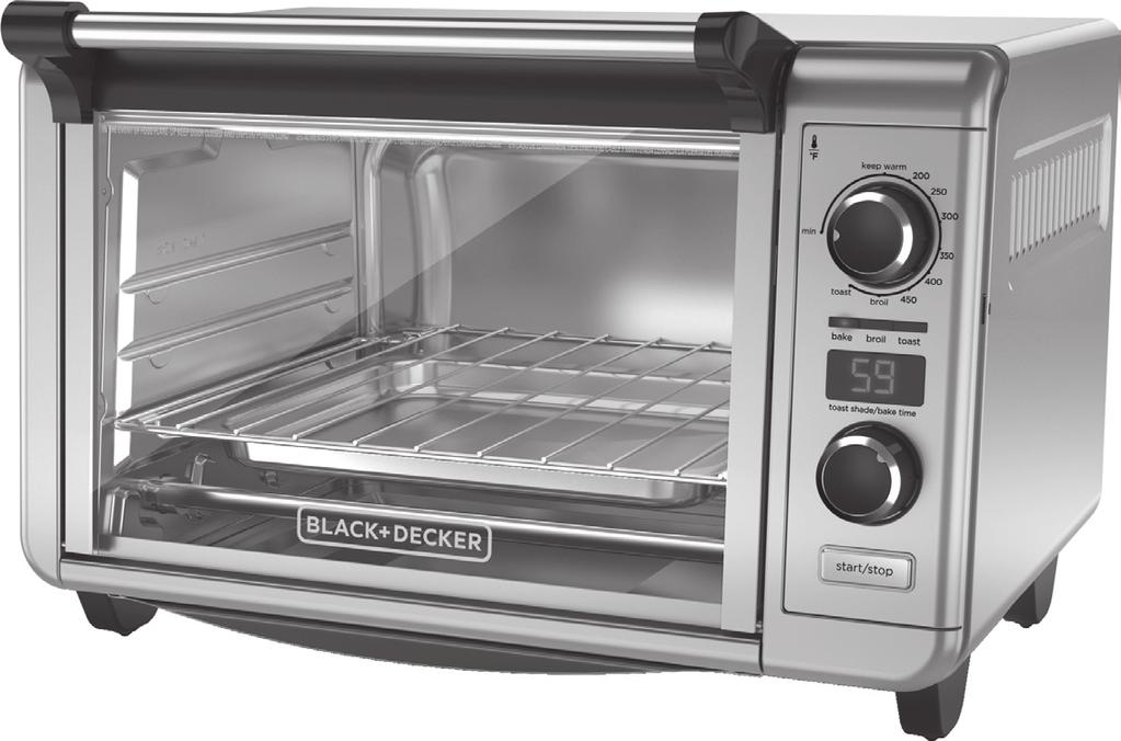 GETTING TO KNOW YOUR COUNTERTOP OVEN 1 2 3 7 8 9 10 11 4 12 5 6 1. Door handle 2. Easy view glass door 3. 3 positions for wire racks 4. Slide out crumb tray (Part# 129001-007) 5.