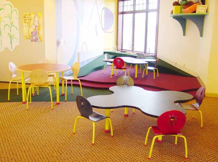 Reading or Art Rooms Colorful Lorca Tables offer wonderful spaces to spread out with picture books or for art projects.