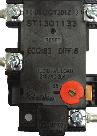 Robert Shaw 30 A thermostat - manually resettable (yellow dial) Operating pressures Maximum inlet pressure Maximum working pressure = 120 kpa = 120 kpa Connections Refer dimensions
