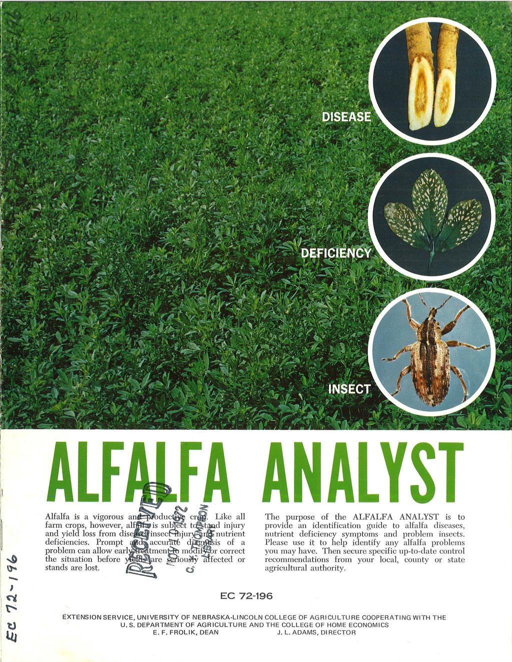 - Alfalfa is a vigorous farm crops, however and yield loss from dise.q ins:ecinflil deficiencies. Prompt problem can allow the situation before stands are lost.