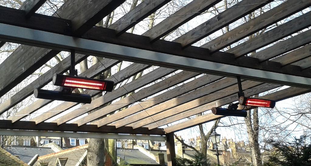 Heating The frame of a Pergola Awning is a perfect place to mount electric, infrared heaters to keep your customers