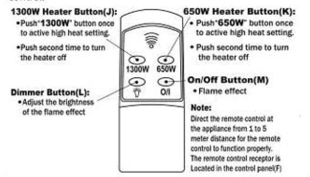 Using the Remote Control This heater includes a remote control. To operate the appliance using the remote control, the Master Power Switch (A) must be the ON position.