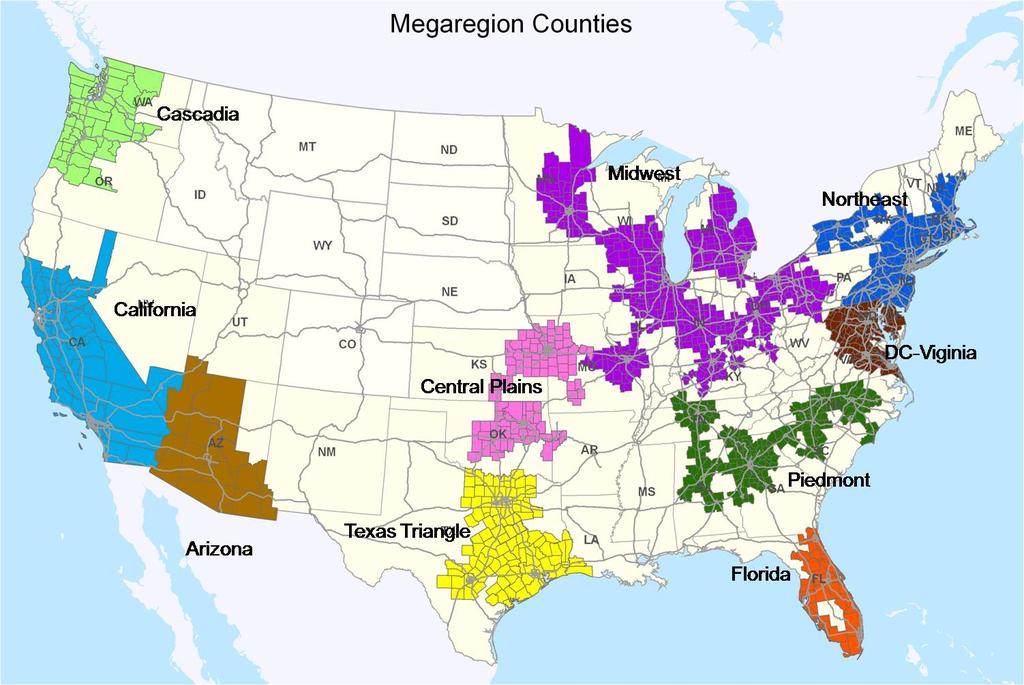 Final Map of Megaregions Megaregions:21 st Century Planning Source: Ross, Catherine, Delineating Existing and Emerging