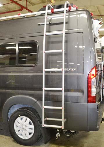 Mount ladder on driver side ladder roof rail. The ladder may be positioned at any point on the ladder roof rail.