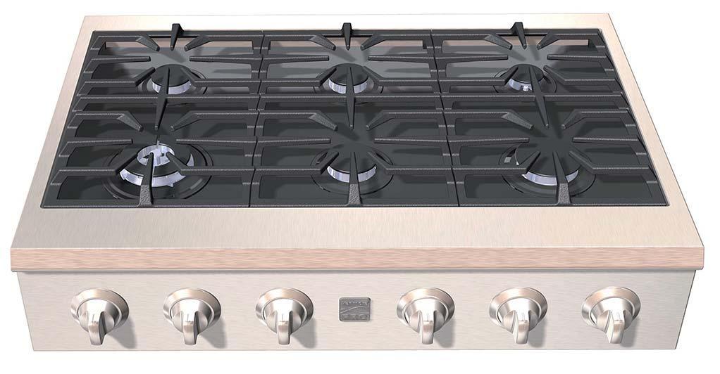 Features at a Glance Location of the Gas Surface Burners Your cooktop is equipped with gas surface burners with different BTU ratings.