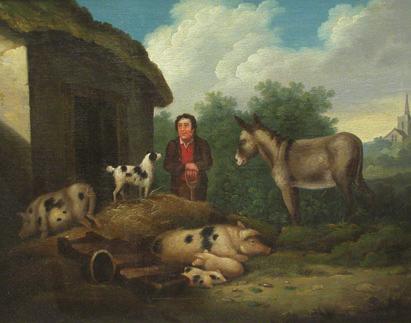145. ENGLISH SCHOOL OIL ON CANVAS The Contented Farmer, mid
