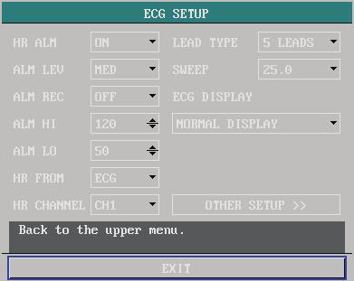 10.4 ECG Setup Menu To display the ECG SETUP menu, use the knob to select