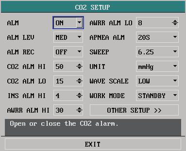 15.3.3 CO 2 Setup Menu Selecting the CO 2 label in the parameter window opens the following menu. Figure 15-8 CO 2 Setup Menu You can perform the following settings in this menu.