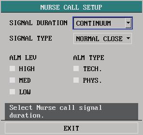 NOTE Your monitor may not include all parameters. 4.7.4 Nurse Call Setup Select NURSE CALL SETUP >> in USER MAINTAIN menu. The following menu appears.