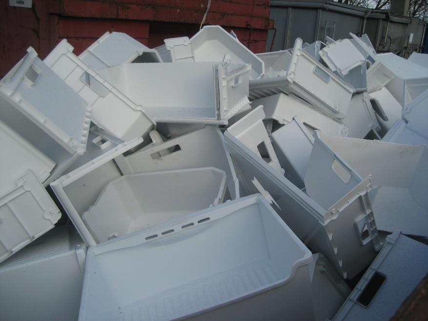 Plastics Refrigerator PS (polystyrene) PP (polypropylene) ABS (acrylonitrile butadiene styrene) PVC (polyvinyl chloride, rare) Plastics sometimes contain