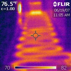 Main floor hallway looking east. The infrared image shows the loops of the in floor radiant heat.