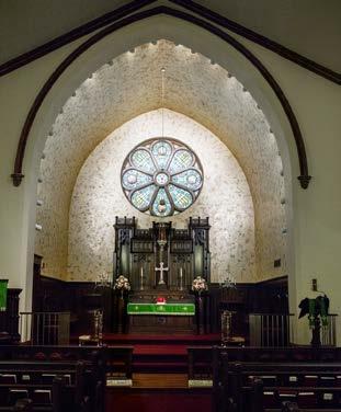 The old wallpaper in the chancel was replaced with venetian plaster to draw attention to the
