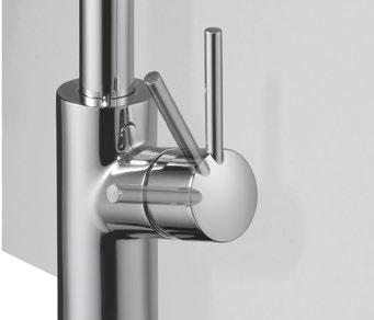 Vertical handle position: Installation is possible even when there is only little room between the mixer