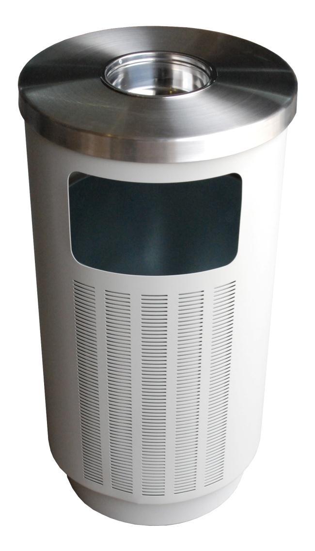 46L Lobby Ashtray / Waste Bin Product Code: 769488 Stone/Grey coated body with brushed stainless steel top and ashtray top.