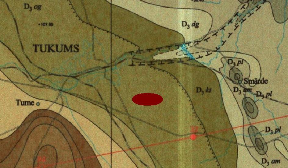 23. attēls. Pamatiežu virsmas ģeoloģiskā karte (Izkopējums no Latvijas ģeoloģiskā karte. Mērogs 1:200 000.