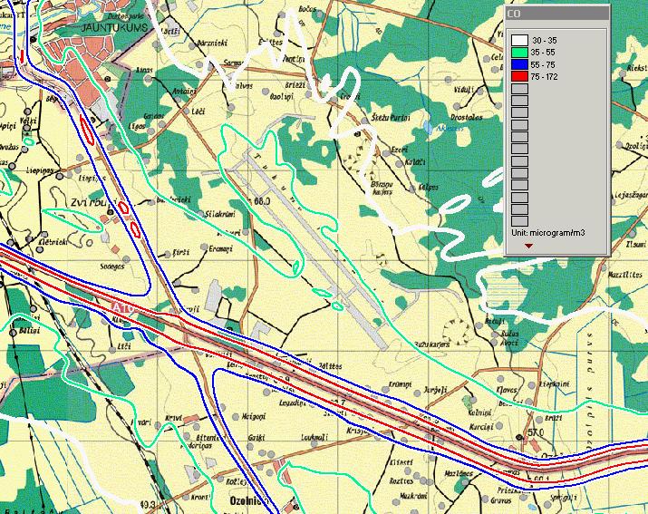 M 1:30 000 Izkliežu aprēķini veikti analizējot tikai Tukuma lidostas un ceļa posmu A10, P98 prognozēto (uz 2025. 2030. gadu) satiksmes intensitāti (Smārdes pag.