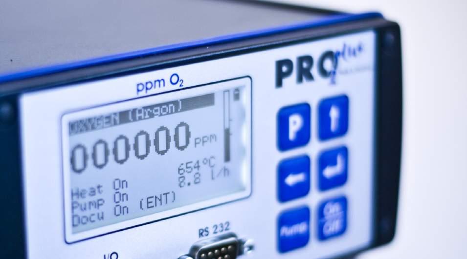 MasterPurge Pro2 plus Oxygen Analyzer Temperature regulated, low-maintenance zirconium sensor Accuracy of measurement up to 0,5 ppm Graphics compatible display Internal akku for wireless measurements