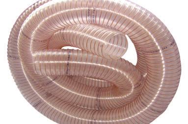 4mm) with copper coated spring steel wire reinforcement. Hose wall made of ether grade and abrasion resistant polyurethane (wall thickness between the spirals 0.