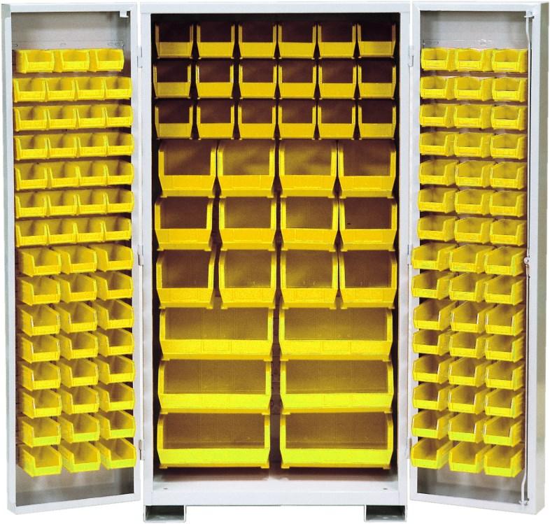 STORAGE CABINETS Storage cabinets > Heavy duty cabinets with shelves and plastic bins Model 1850-A Heavy duty cabinets with shelves and plastic bins Robust cabinets for both commercial and industrial