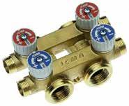 210 Double fit-together coplanar manifold with interception valves. For heating and sanitary systems. With hot/cold plates: one side red - the other side blue. 1/2 male side connections. HEAD CONNECT.