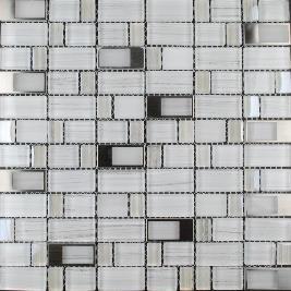 5 x 20 Series: Ceramstone Collection Code: 00BW6040L Color: White Grout: Mapei 47 Charcoal Bathroom Backsplash Crystal Tile Product: Glass Mosaic Size: