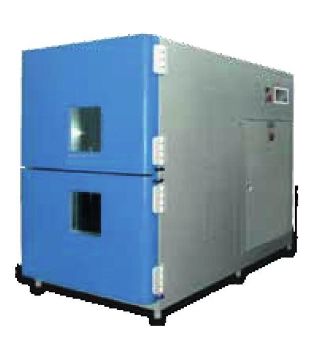 An electrically driven basket moves the test specimen between the cold- and hot chamber, the rapid temperature cycling in the temperature range from -80 C till + 220 C, which will produce a