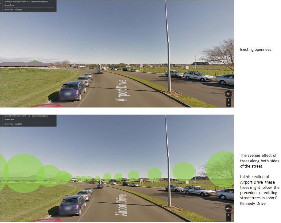 Figure 14 Streetscape diagram investigating the effect of extending existing street trees at the northern