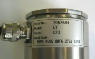 Sensor head Calibration Code Every sensor has a specific calibration code, which is printed on the sensor.