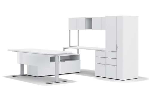 250 6'0"W x 8'0"D $6,711 *$6,865 POVoiU002 Deluxe HeightAdjustable UShaped Desk Set Includes: Privacy Panel, Overhead Cabinets, Storage Bench, and Personal Storage Locker STORAGE DESK