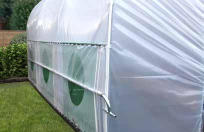 Kit includes aluminium side rail, external polythene wind-up screen, and netting (to cover the ventilation holes). The holes are cut in to the main cover once the side rail has been attached.