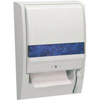 Kimberly Clark Handtowel Dispensers 09755 LEV-R-MATIC Dispenser #09707 Pearl White Made of steel top and body with baked enamel finish and high impact plastic front cover.