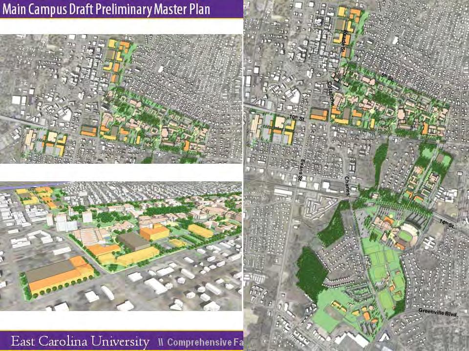 This slide illustrates a overview of the Main Campus Preliminary Plan.