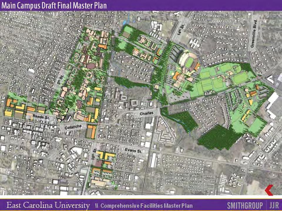 This slide illustrates a overview of the Main Campus Draft Final Plan.