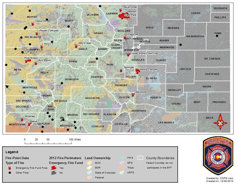 Wildfire in Colorado 2012 Preliminary Report Emergency Fire Fund Fires - 2012 Fire Management Assistance Grant (FMAG) Fires When an uncontrolled wildfire poses an imminent threat to life and property