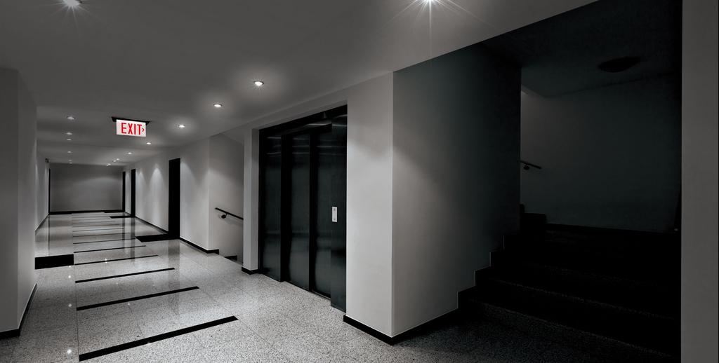 Stylish emergency lighting products complement the look of your property Elegant single point battery units and edge-lit exit signs provide unobtrusive emergency lighting in highly