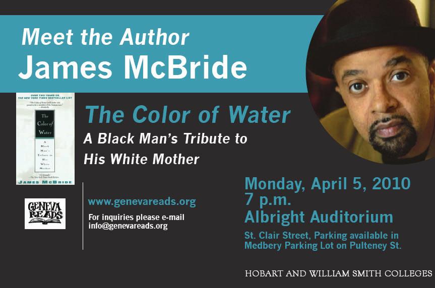 On Monday, April 5, James McBride, acclaimed author of "The Color of Water," will speak at 7 p.m. in Albright Auditorium.