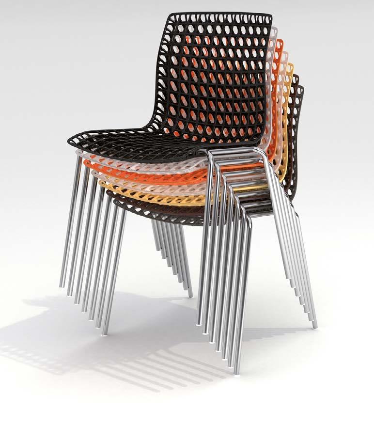 MOIRÉ CHAIR SIZE, WEIGHT AND MATERIALS Available in 3 versions: 4 leg base (stackable, 3.