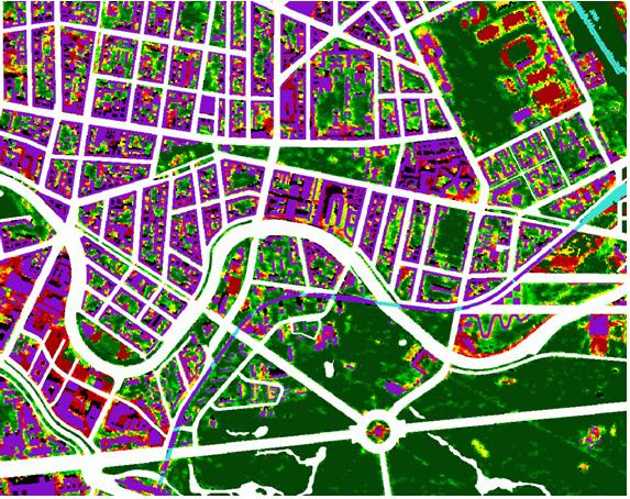 02, by contrast, shows the mean degree of impervious coverage per block area).