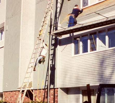 Ladder Safety Extend the ladder 3 feet above the top support, if used to access roof or other elevated surface Place ladder on a clean slip free level